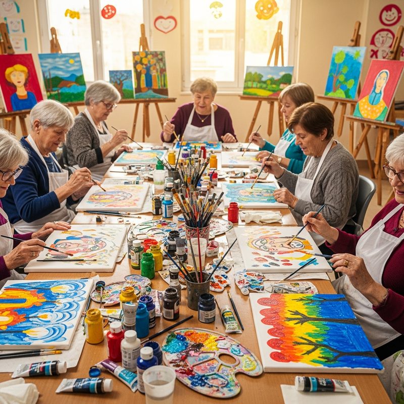 Atelier peinture en accueil de jour pour personnes âgées
