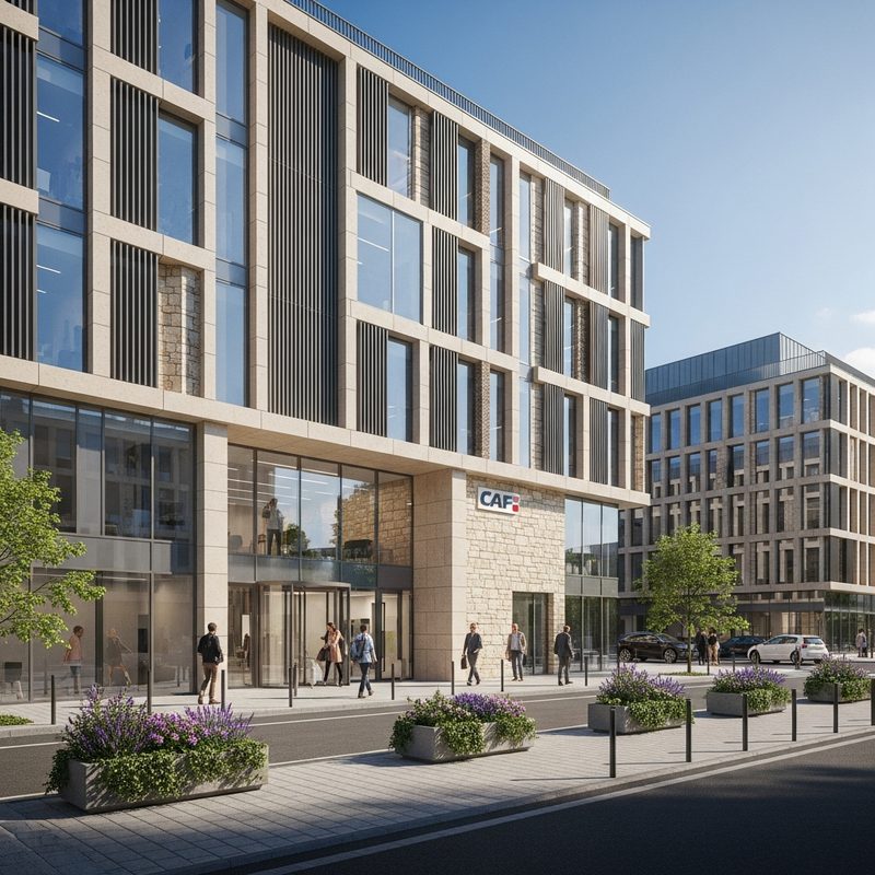 Façade d'une agence CAF pour les démarches APL en EHPAD