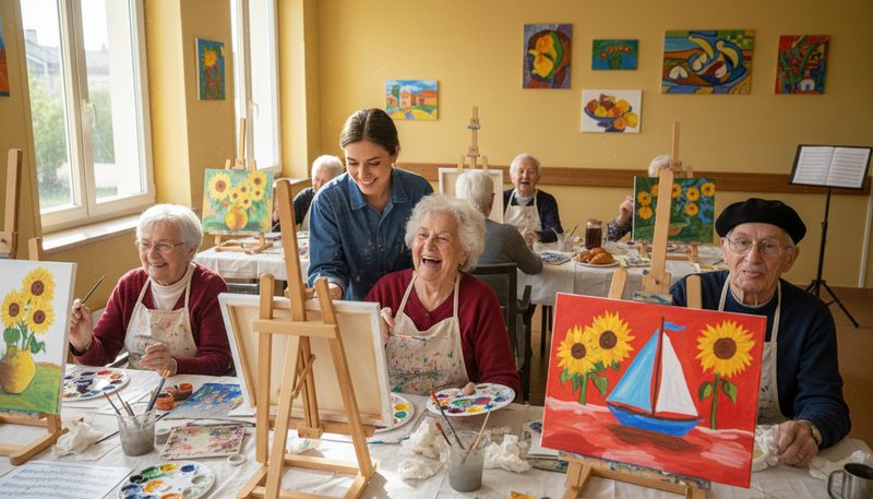 Atelier peinture pour les résidents en EHPAD
