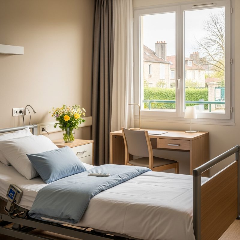 Chambre individuelle en EHPAD avec équipements confortables