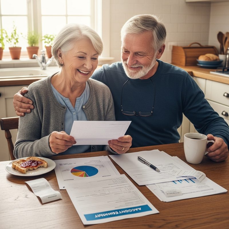 Couple de seniors découvrant leur réduction fiscale EHPAD