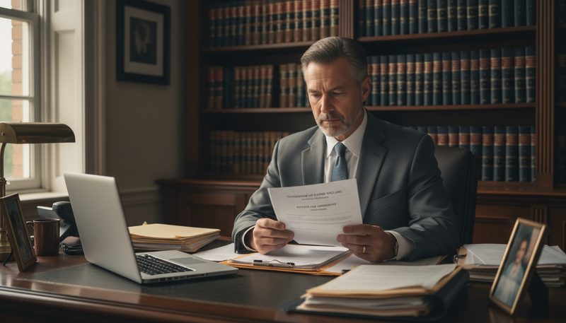Juge examinant un dossier de tutelle pour personne âgée