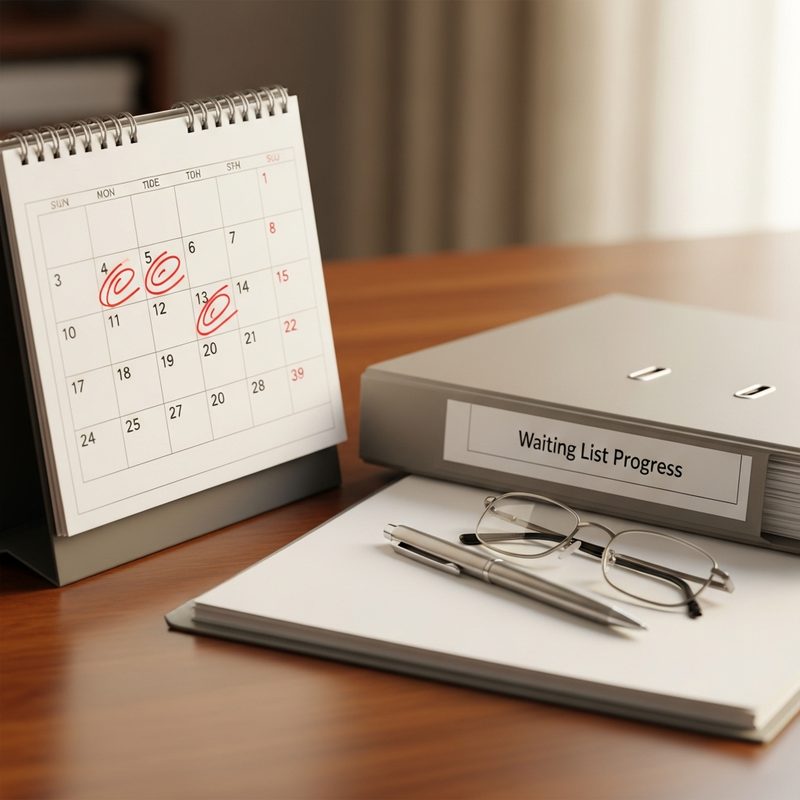 Calendrier de suivi de la liste d'attente EHPAD avec dates repères