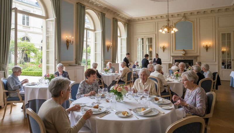 Salle à manger conviviale dans un EHPAD français