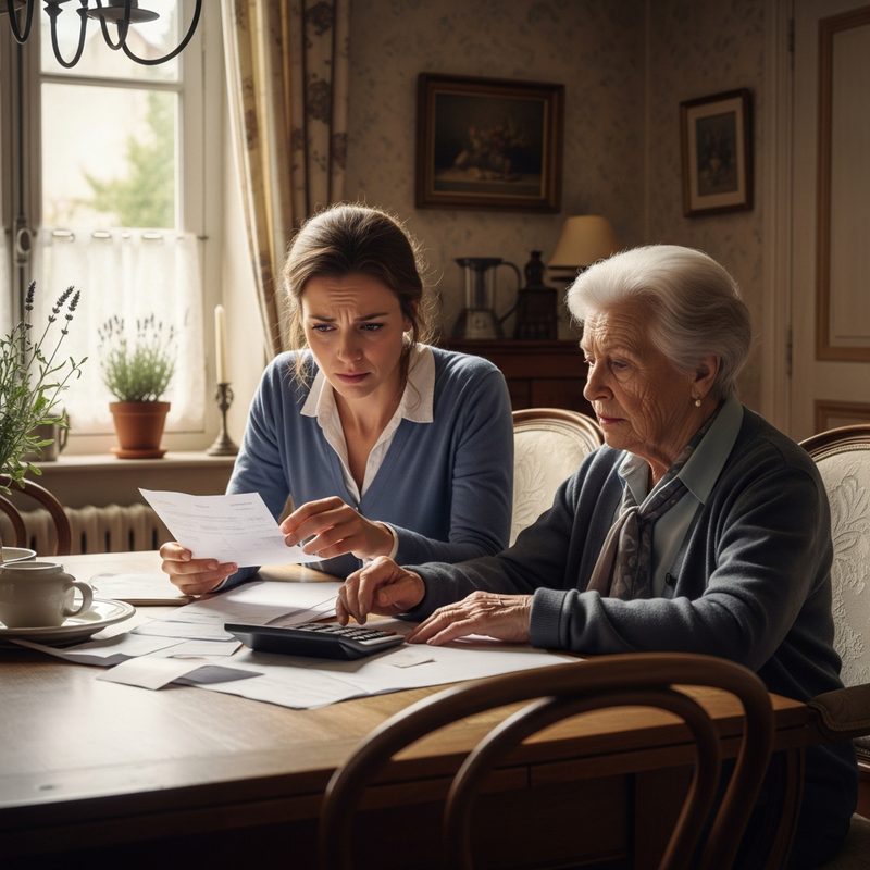 Famille calculant le coût mensuel d'un EHPAD par département