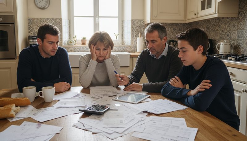 Famille étudiant les tarifs et aides financières pour un EHPAD