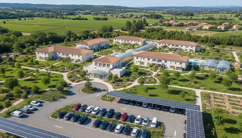 Vue aérienne d'une maison de retraite médicalisée moderne