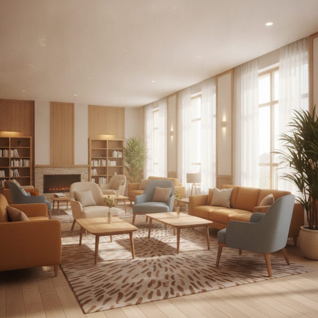 Salon lumineux d une residence pour personnes agees