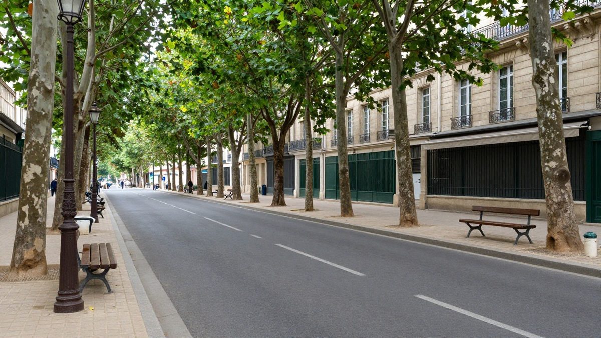 Illustration : une avenue bordée de platanes